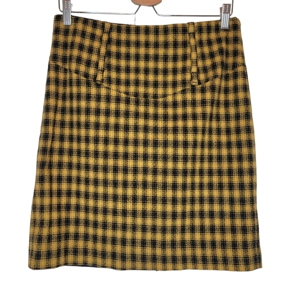 BB DAKOTA Clueless Plaid Mini Skirt Yellow Black Tweed Lined Sz‎ 8 Y2K Grunge - Picture 1 of 14